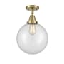 Innovations Lighting Beacon 10" Wide Semi-Flush Ceiling Fixture Antique Brass / Clear
