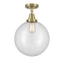 Innovations Lighting Beacon 12" Wide Semi-Flush Ceiling Fixture Antique Brass / Clear