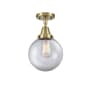 Innovations Lighting Beacon 8" Wide Semi-Flush Globe Ceiling Fixture Antique Brass / Clear