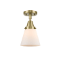 Innovations Lighting Cone 7" Wide Semi-Flush Ceiling Fixture with Shade Antique Brass / Matte White