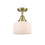 Innovations Lighting Bell 8" Wide Semi-Flush Ceiling Fixture with Shade Antique Brass / Matte White