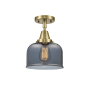 Innovations Lighting Bell 8" Wide Semi-Flush Ceiling Fixture with Shade Antique Brass / Plated Smoke