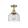 Innovations Lighting Bell 8" Wide Semi-Flush Ceiling Fixture with Shade Antique Brass / Seedy