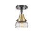 Innovations Lighting Bell 5" Wide Semi-Flush Ceiling Fixture with Bell Shade Black Antique Brass / Deco Swirl