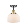 Innovations Lighting Bell 8" Wide Semi-Flush Ceiling Fixture with Shade Black Antique Brass / Matte White
