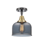 Innovations Lighting Bell 8" Wide Semi-Flush Ceiling Fixture with Shade Black Antique Brass / Plated Smoke