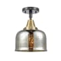 Innovations Lighting Bell 8" Wide Semi-Flush Ceiling Fixture with Shade Black Antique Brass / Silver Plated Mercury
