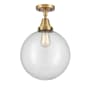 Innovations Lighting Beacon 12" Wide Semi-Flush Ceiling Fixture Brushed Brass / Clear