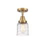 Innovations Lighting Bell 5" Wide Semi-Flush Ceiling Fixture with Bell Shade Brushed Brass / Deco Swirl