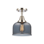 Innovations Lighting Bell 8" Wide Semi-Flush Ceiling Fixture with Shade Polished Nickel / Plated Smoke