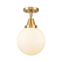 Innovations Lighting Beacon 8" Wide Semi-Flush Globe Ceiling Fixture Satin Gold / Matte White