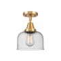 Innovations Lighting Bell 8" Wide Semi-Flush Ceiling Fixture with Shade Satin Gold / Seedy