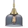 Innovations Lighting Bell 8" Wide Mini Pendant with Light Smoke Glass Shade Antique Brass