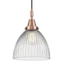 Innovations Lighting Seneca Falls 10" Wide Mini Pendant with Clear, Ribbed Halophane Glass Shade Antique Copper