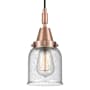 Innovations Lighting Bell 5" Wide Mini Pendant with Clear, Seedy Glass Shade Antique Copper