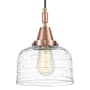 Innovations Lighting Bell 8" Wide Mini Pendant with Clear Deco Swirl Glass Shade Antique Copper