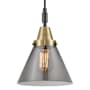 Innovations Lighting Cone 8" Wide Mini Pendant with Light Smoke Glass Shade Black Antique Brass