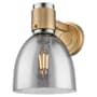 Innovations Lighting Lawton Bell 9" Tall Bathroom Sconce with Light Smoke Glass Shade Brushed Brass