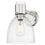 Innovations Lighting Lawton Bell 9" Tall Bathroom Sconce with Clear, Seedy Glass Shade Polished Nickel