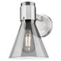 Innovations Lighting Lawton Cone 9" Tall Bathroom Sconce with Light Smoke Glass Shade Satin Nickel