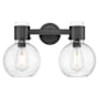 Innovations Lighting Lawton Sphere 2 Light 16" Wide Vanity Light with Clear, Seedy Glass Shades Matte Black