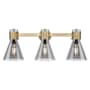 Innovations Lighting Lawton Cone 3 Light 24" Wide Vanity Light with Light Smoke Glass Shades Brushed Brass