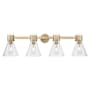 Innovations Lighting Lawton Cone 4 Light 34" Wide Vanity Light with Clear Glass Shades Brushed Brass