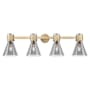 Innovations Lighting Lawton Cone 4 Light 34" Wide Vanity Light with Light Smoke Glass Shades Brushed Brass