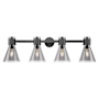 Innovations Lighting Lawton Cone 4 Light 34" Wide Vanity Light with Light Smoke Glass Shades Matte Black
