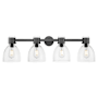 Innovations Lighting Lawton Bell 4 Light 34" Wide Vanity Light with Clear Glass Shades Matte Black