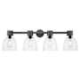 Innovations Lighting Lawton Bell 4 Light 34" Wide Vanity Light with Clear, Seedy Glass Shades Matte Black