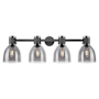 Innovations Lighting Lawton Bell 4 Light 34" Wide Vanity Light with Light Smoke Glass Shades Matte Black