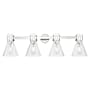 Innovations Lighting Lawton Cone 4 Light 34" Wide Vanity Light with Clear, Seedy Glass Shades Polished Nickel