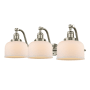 Innovations Lighting Large Bell 3 Light 28" Wide Bathroom Vanity Light Satin Brushed Nickel / Matte White Cased