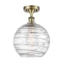 Innovations Lighting Athens 10" Wide Semi-Flush Globe Ceiling Fixture Antique Brass / Clear Deco Swirl