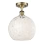 Innovations Lighting White Mouchette 10" Wide Semi-Flush Ceiling Fixture Antique Brass