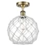 Innovations Lighting Farmhouse Rope 10" Wide Semi-Flush Globe Ceiling Fixture Antique Brass / Clear Glass with White Rope