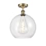 Innovations Lighting Athens 12" Wide Semi-Flush Globe Ceiling Fixture Antique Brass / Clear
