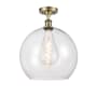 Innovations Lighting Athens 14" Wide Semi-Flush Globe Ceiling Fixture Antique Brass / Clear