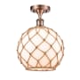Innovations Lighting Large Farmhouse Rope 10" Wide Semi-Flush Ceiling Fixture Antique Copper / White Glass with Brown Rope