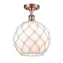 Innovations Lighting Large Farmhouse Rope 10" Wide Semi-Flush Ceiling Fixture Antique Copper / White Glass with White Rope