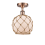 Innovations Lighting Farmhouse Rope 8" Wide Semi-Flush Ceiling Fixture Antique Copper / White Glass with Brown Rope