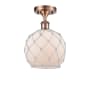 Innovations Lighting Farmhouse Rope 8" Wide Semi-Flush Ceiling Fixture Antique Copper / White Glass with White Rope