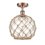 Innovations Lighting Large Farmhouse Rope 10" Wide Semi-Flush Ceiling Fixture Antique Copper / Clear Glass with Brown Rope