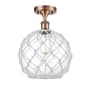 Innovations Lighting Large Farmhouse Rope 10" Wide Semi-Flush Ceiling Fixture Antique Copper / Clear Glass with White Rope