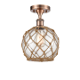 Innovations Lighting Farmhouse Rope 8" Wide Semi-Flush Ceiling Fixture Antique Copper / Clear Glass with Brown Rope