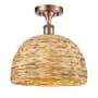 Innovations Lighting Woven Rattan 12" Wide Semi-flush Ceiling Fixture Antique Copper / Natural
