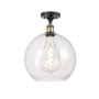 Innovations Lighting Athens 12" Wide Semi-Flush Globe Ceiling Fixture Black Antique Brass / Clear