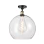 Innovations Lighting Athens 14" Wide Semi-Flush Globe Ceiling Fixture Black Antique Brass / Clear