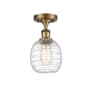 Innovations Lighting Belfast 6" Wide Semi-Flush Globe Ceiling Fixture Brushed Brass / Deco Swirl